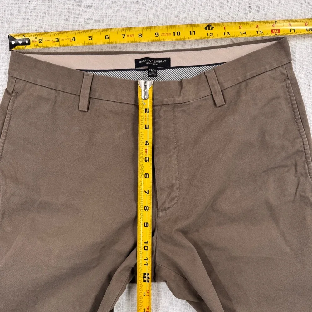 Banana Republic Gavin Straight Leg Chino Men 33x34 Moose Brown Cotton Flat Front